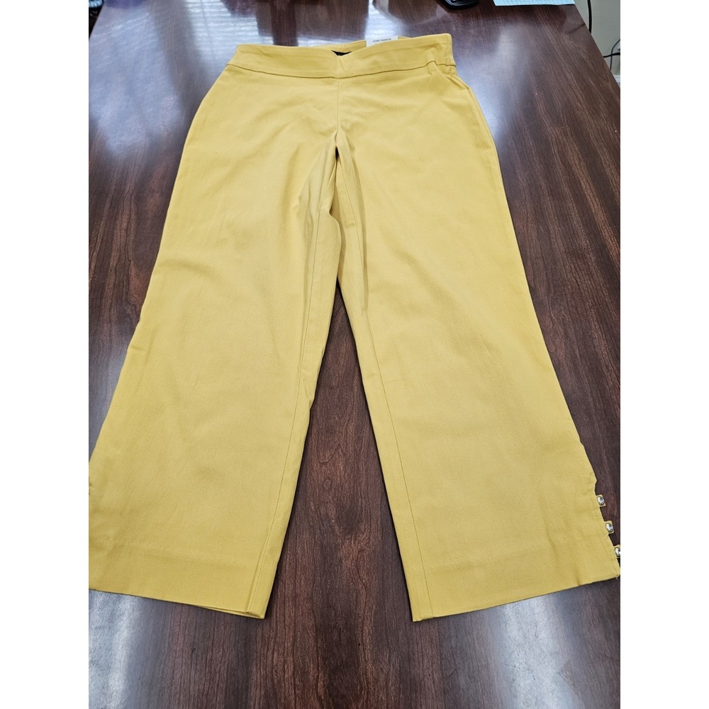 JM Collection Women's XS Saffron Gold Crop Wide Leg Pants Rhinestone Hem